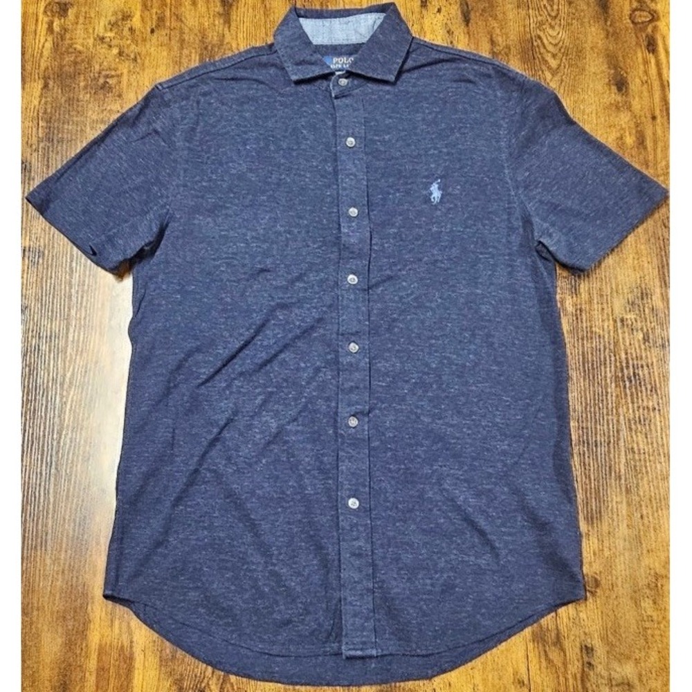 Polo Ralph Lauren Custom Slim Fit Short Sleeve Blue Heather Cotton Jersey Sz M